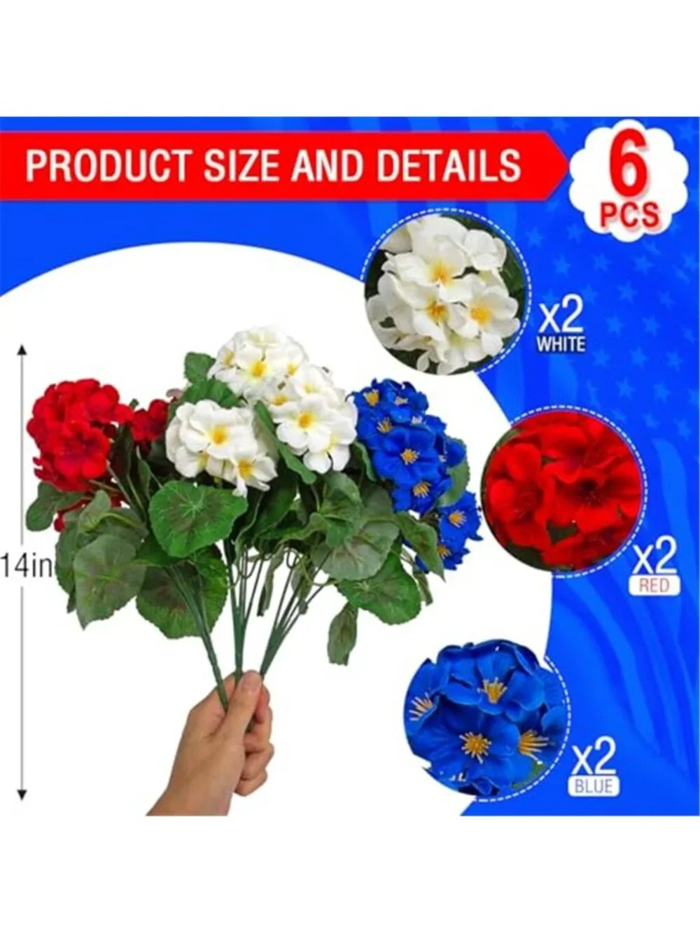 Artificial Geranium Flowers Outdoor UV Resistant Silk Plants Red White Blue